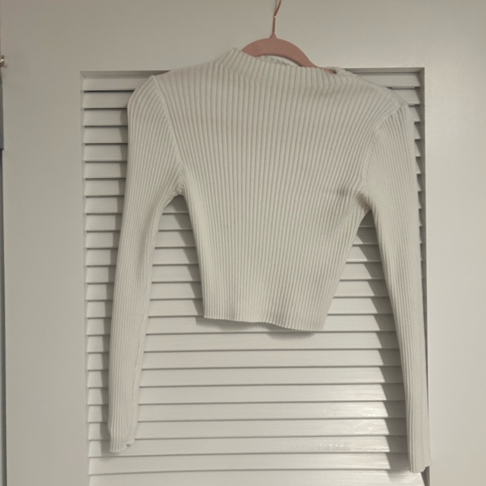 SHEIN White Ribbed Long Sleeve Fitted Crop Shirt